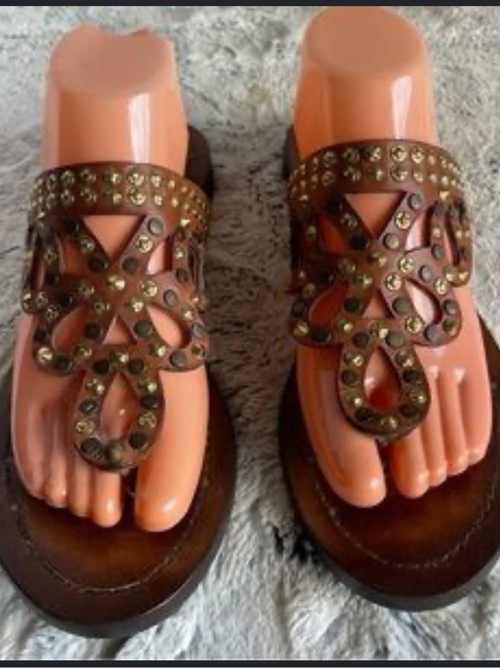 Frye Brown Leather Studded Thong Sandals